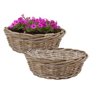Plantenmand/aardappelmand tafelmodel - 2x - Ivy - met binnenzak - rotan - B35 x H13 cm - binnen/buit