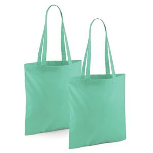 Draagtasje met hengsels - 2x - mintgroen - 42 x 38 cm - katoen - 10 liter - boodschappen - gymtas