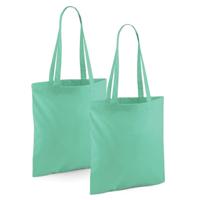 Draagtasje met hengsels - 2x - mintgroen - 42 x 38 cm - katoen - 10 liter - boodschappen - gymtas - thumbnail