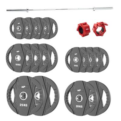 Muscle Power Olympische rubber halterschijf set 180KG + halterstang + collar set