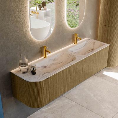 Badmeubel Mondiaz Kurve-Dlux | 165 cm | Meubelkleur Dusk | Wastafelkleur Nata | Solid surface | Dubbel / Rechts spoelbak | 2 kraangaten