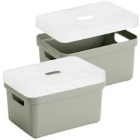 Sunware Opbergbox met transparante deksel - 2x stuks - lichtgroen - 13 liter - kunststof - 35x25x18