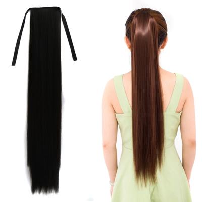 Natuurlijke lang steil haar paardenstaart Bandage-stijl pruik paardenstaart voor vrouwen lengte: 75cm (zwart)