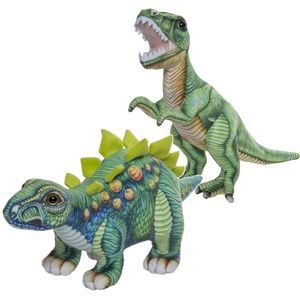 Speelgoed set van 2x pluche dino knuffels T-Rex en Stegosaurus van 30 cm