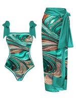 Vacation Abstract Printing Scoop Neck One Piece With Cover Up - thumbnail