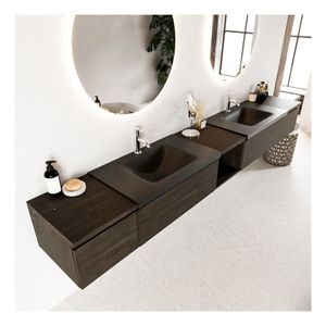 Mondiaz Bukla 280cm badmeubel met open module 40 midden dark brown 4 lades met wastafel dubbel 2 kraangaten kleur urban