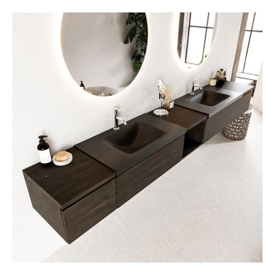 Mondiaz Bukla 280cm badmeubel met open module 40 midden dark brown 4 lades met wastafel dubbel 2 kraangaten kleur urban