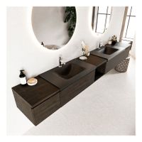Mondiaz Bukla 280cm badmeubel met open module 40 midden dark brown 4 lades met wastafel dubbel 2 kraangaten kleur urban Mondiaz Bukla 280cm badmeubel met open module 40 midden dark brown 4 lades met wastafel dubbel 2 kraangaten kleur urban