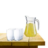 Luminarc karaf schenkkan van glas 1600 ml met 6x stuks Versailles serie water/drink glazen 375 ML - Drinkglazen - thumbnail
