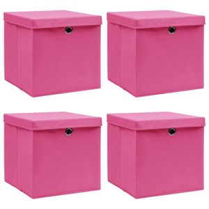 Opbergboxen met deksel 4 st 32x32x32 cm stof roze