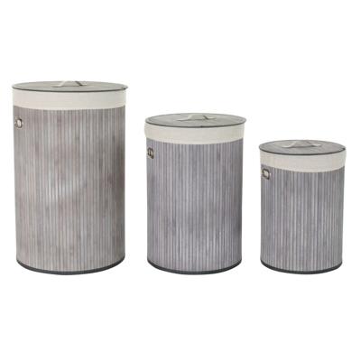Mandenset DKD Home Decor Beige Grijs Bamboe 38 x 38 x 60 cm (3 Onderdelen) (2 Stuks)