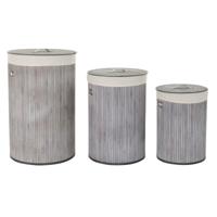 Mandenset DKD Home Decor Beige Grijs Bamboe 38 x 38 x 60 cm (3 Onderdelen) (2 Stuks)