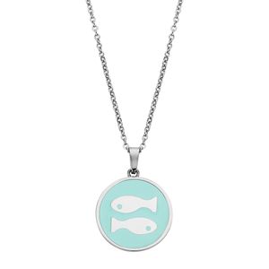 CO88 Collection Zodiac 8CN 26087 Stalen Collier met Hanger - Sterrenbeeld Vissen 15 mm - Lengte 42 + 5 cm - Zilverkleurig / Lichtblauw