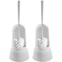 Hega Hogar Toiletborstel - 2x stuks - inclusief houder - wit - 37 cm