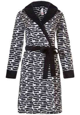Dames badjas zwart wit motief-2xl