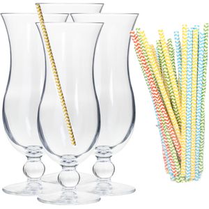 Cocktail set van 4x cocktail glazen en 25x duurzame rietjes - 440 ml