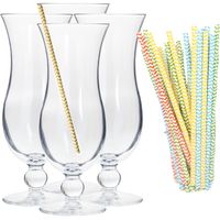 Cocktail set van 4x cocktail glazen en 25x duurzame rietjes - 440 ml - thumbnail