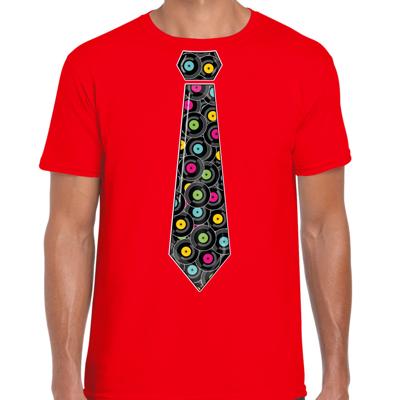 Cadeau T-shirt voor heren - langspeelplaat stropdas - rood - muziek fan
