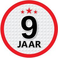 9 jaar leeftijd sticker - rond - Dia 15 cm - 9 jaar verjaardag - jubileum - leeftijd versiering