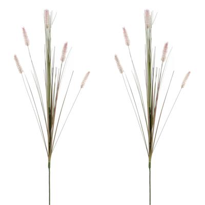 Rietgras/pluimgras kunstplant losse steel - 2x stuks - takken - groen/paarse pluimen - 84 cm