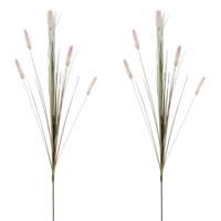 Rietgras/pluimgras kunstplant losse steel - 2x stuks - takken - groen/paarse pluimen - 84 cm