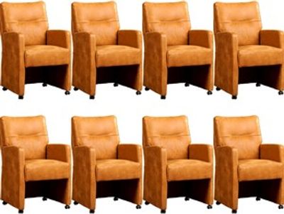 Set van 8 Cognac leren landelijke eetkamerfauteuils Sharp - Kenia Leer Cognac (cognac leer)