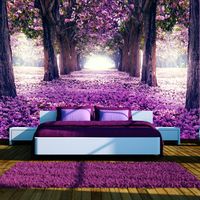 Zelfklevend fotobehang -  Bloemen pad door het bos  , Premium Print - thumbnail