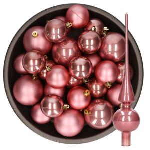 Kerstversiering kunststof kerstballen met piek oud roze 6-8-10 cm pakket van 45x stuks - Kerstbal