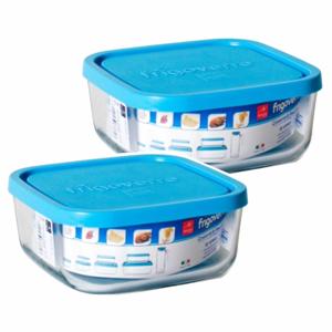 Bewaarbakje/vershoudbakje Vigo - 2x - glas - vierkant - met deksel - 340 ml - meal prep