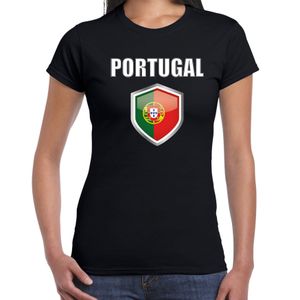 Portugal landen supporter t-shirt met Portugese vlag schild zwart dames