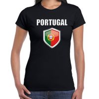 Portugal landen supporter t-shirt met Portugese vlag schild zwart dames