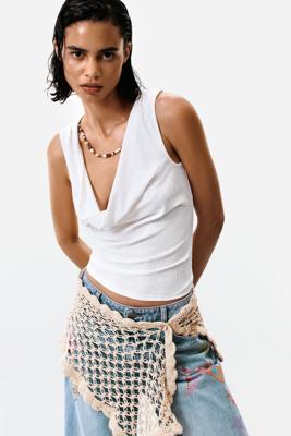 Gedrapeerd mouwloos T-shirt - WHITE - S