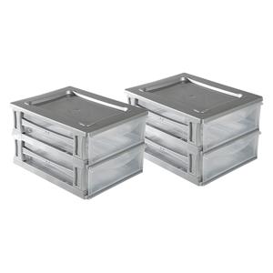 Ladeblokje/bureau organizer 2x grote lades - grijs/transparant - L26 x B35 x H20 cm - kunststof