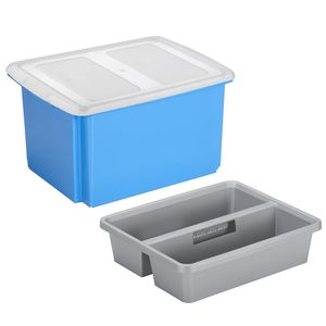 Sunware opslagbox kunststof 32 liter blauw 45 x 36 x 24 cm met deksel en organiser tray