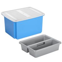 Sunware opslagbox kunststof 32 liter blauw 45 x 36 x 24 cm met deksel en organiser tray - thumbnail