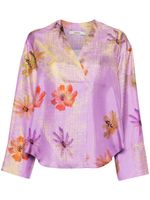 Odeeh blouse en soie à fleurs - Violet - thumbnail