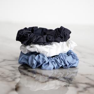 Bamboe Scrunchies Blauw, Wit, Grijs (3 Stuks) Groot