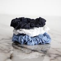 Bamboe Scrunchies Blauw, Wit, Grijs (3 Stuks) Groot