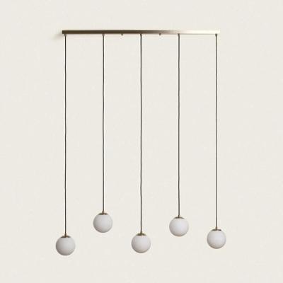 Hanglamp goud en opaalglas met 5 kappen &apos;Mono 5&apos;