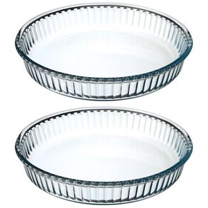 2x stuks ovenschaal rond - Transparant - Glas - Diameter 26 cm