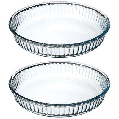 2x stuks ovenschaal rond - Transparant - Glas - Diameter 26 cm