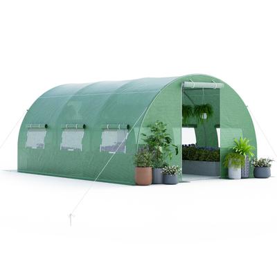 Kweekkas 4 x 3 x 2m | 12m² Foliekas met Metalen Frame Kweekhuis met 6 Oprolbare Netvensters Groen