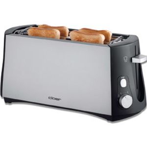 Cloer Toaster 3710 Broodrooster met dubbele lange sleuf Met geïntegreerde broodopzet Zwart, Zilver