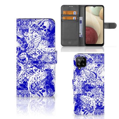 Telefoonhoesje met Naam Samsung Galaxy A12 Angel Skull Blauw