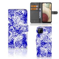 Telefoonhoesje met Naam Samsung Galaxy A12 Angel Skull Blauw