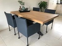 Set van 4 leren kuip eetkamerstoelen - met wieltjes - blauw leer - Echt leer, Modern, ontdek de vele Leersoorten en Kleuren bij ShopX