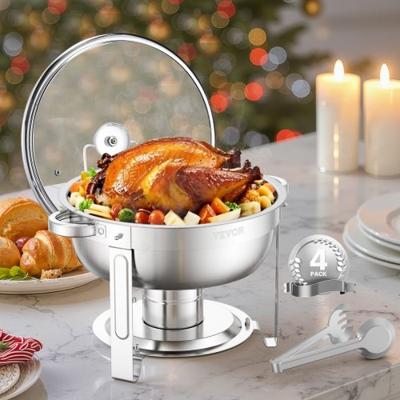 VEVOR Chafing Dish Set Voedselwarmer Roestvrij Staal 4.7L 4 stuks Zilveren Glazen Deksel