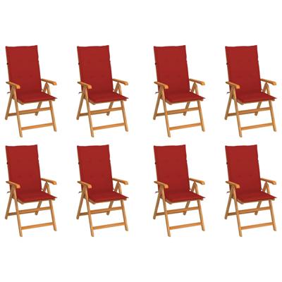 Tuinstoelen 8 st verstelbaar met kussens massief teakhout