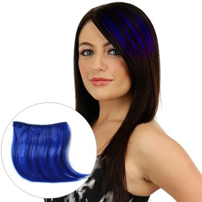 Kleur verloop onzichtbare naadloze haarverlenging pruik stuk recht haar stuk kleur pony haar stuk (Sapphire Blue)