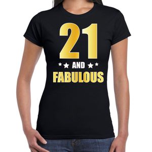 21 and fabulous verjaardag cadeau t-shirt / shirt goud 21 jaar zwart voor dames